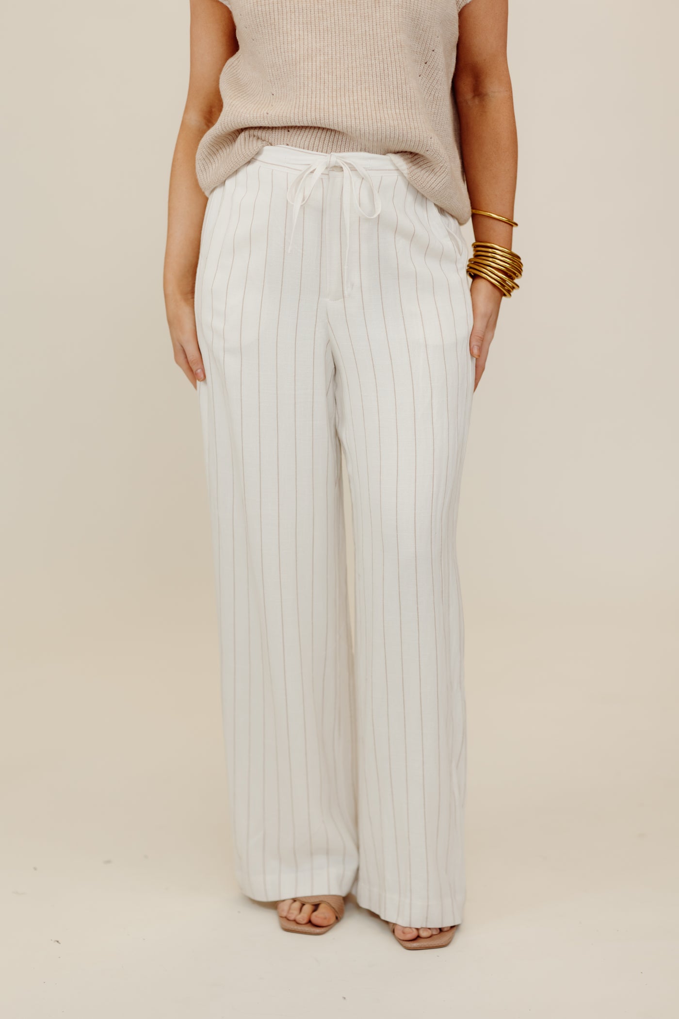 Off White Striped High Waist Wide Leg Pants