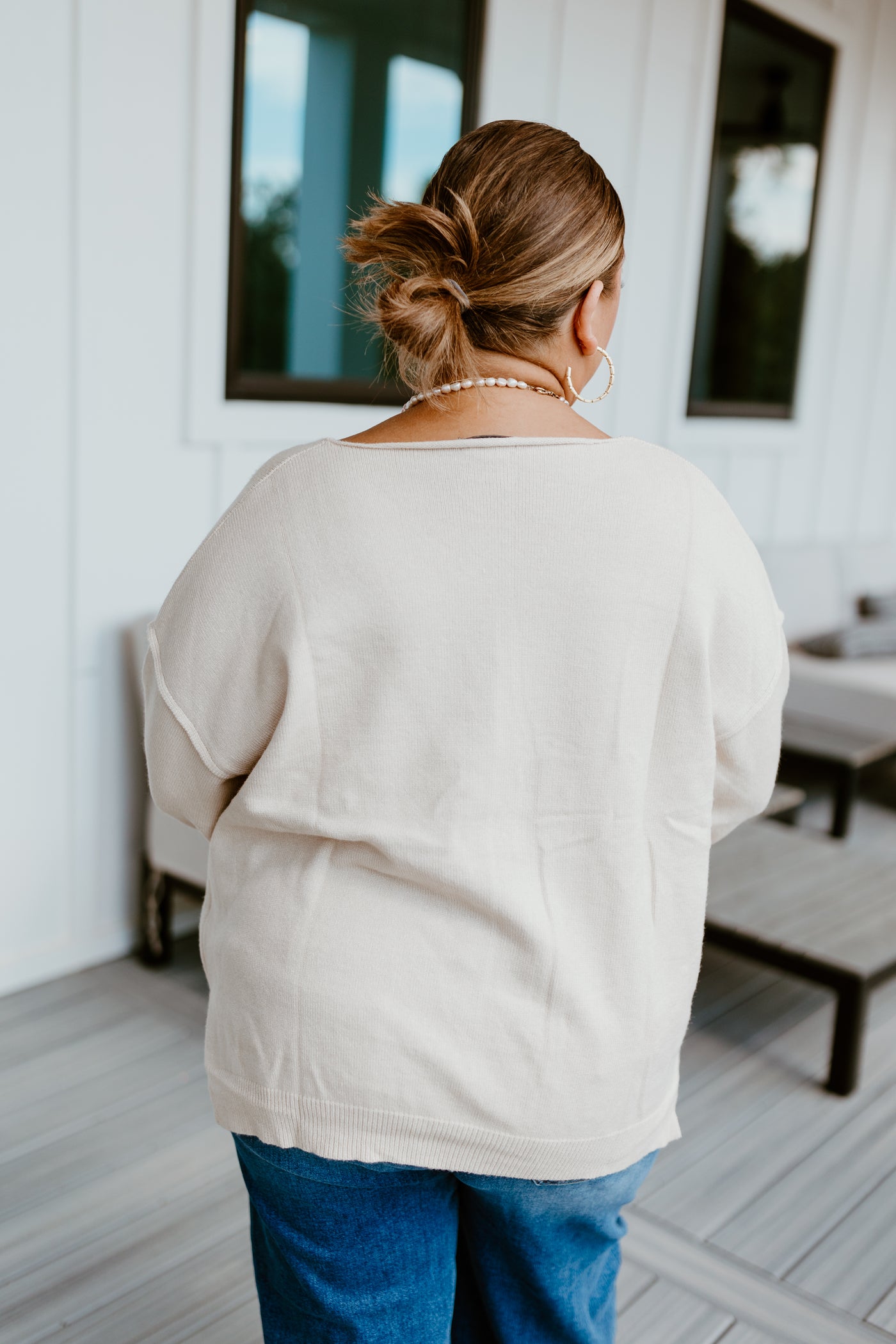 Beige Reverse Seam Oversized Sweater