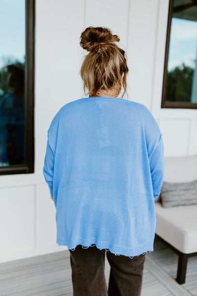 Periwinkle Blue Slouchy Knit Pocket Sweater