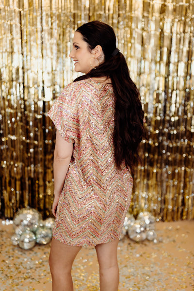 By Together Gold Mix Sequin Patterned Dress