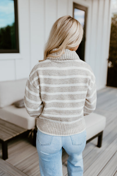 Z Supply Josephine Stripe Turtleneck Sweater- Heather Taupe