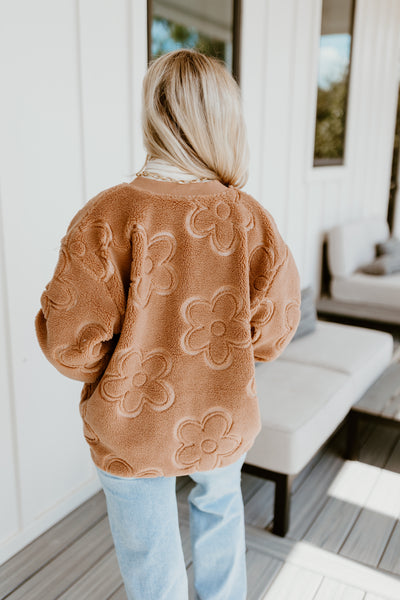 Camel Flower Pattern Button Down Jacket