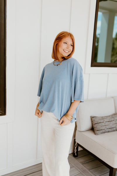 Gray Blue Mineral Washed Oversized Tee