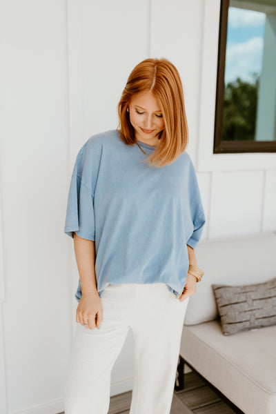 Gray Blue Mineral Washed Oversized Tee