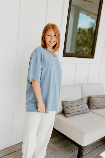 Gray Blue Mineral Washed Oversized Tee