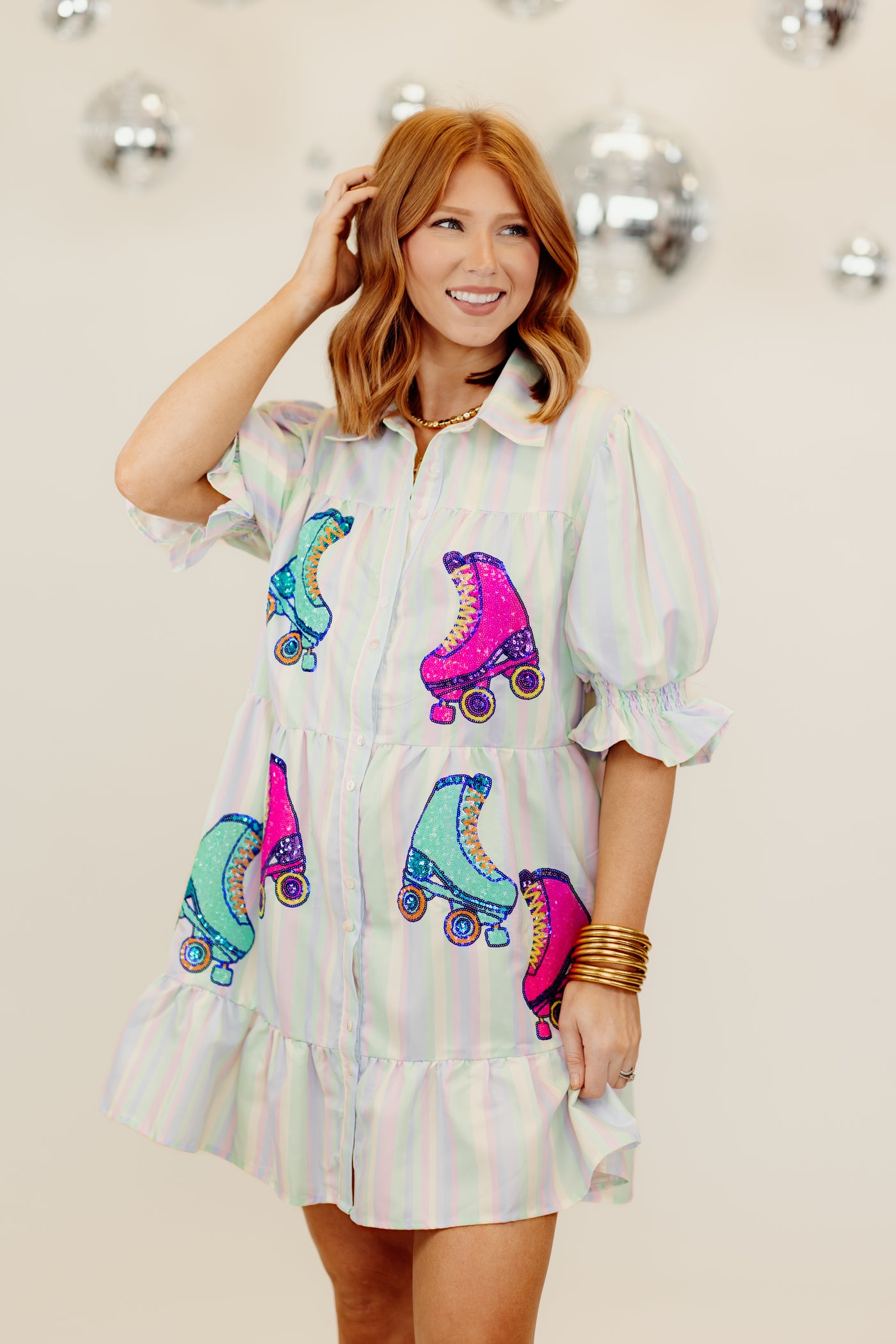 Pastel Multi Roller Skate Sequin Shirt Dress