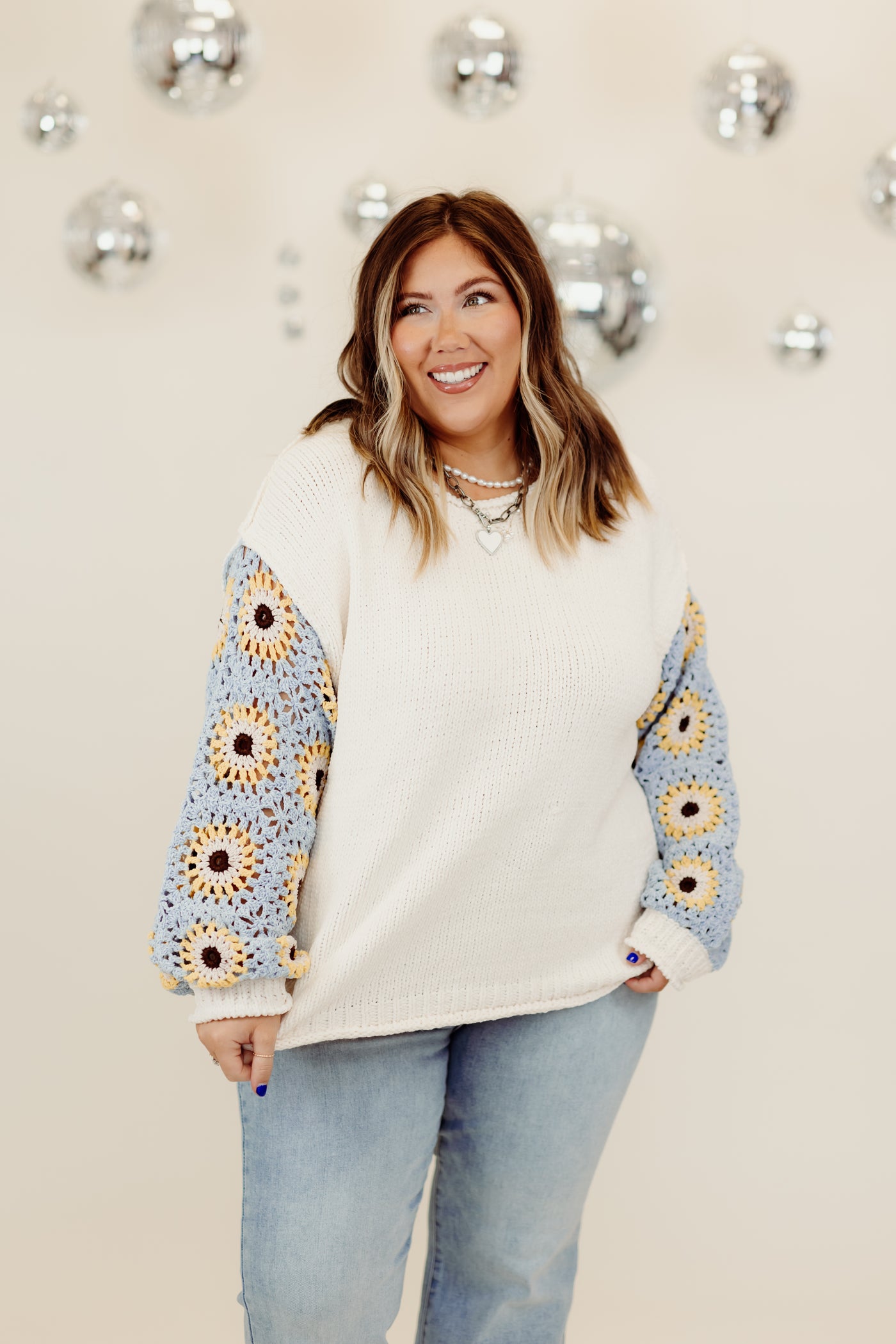 Ivory Sky Multi Mix Chenille Sunflower Sweater