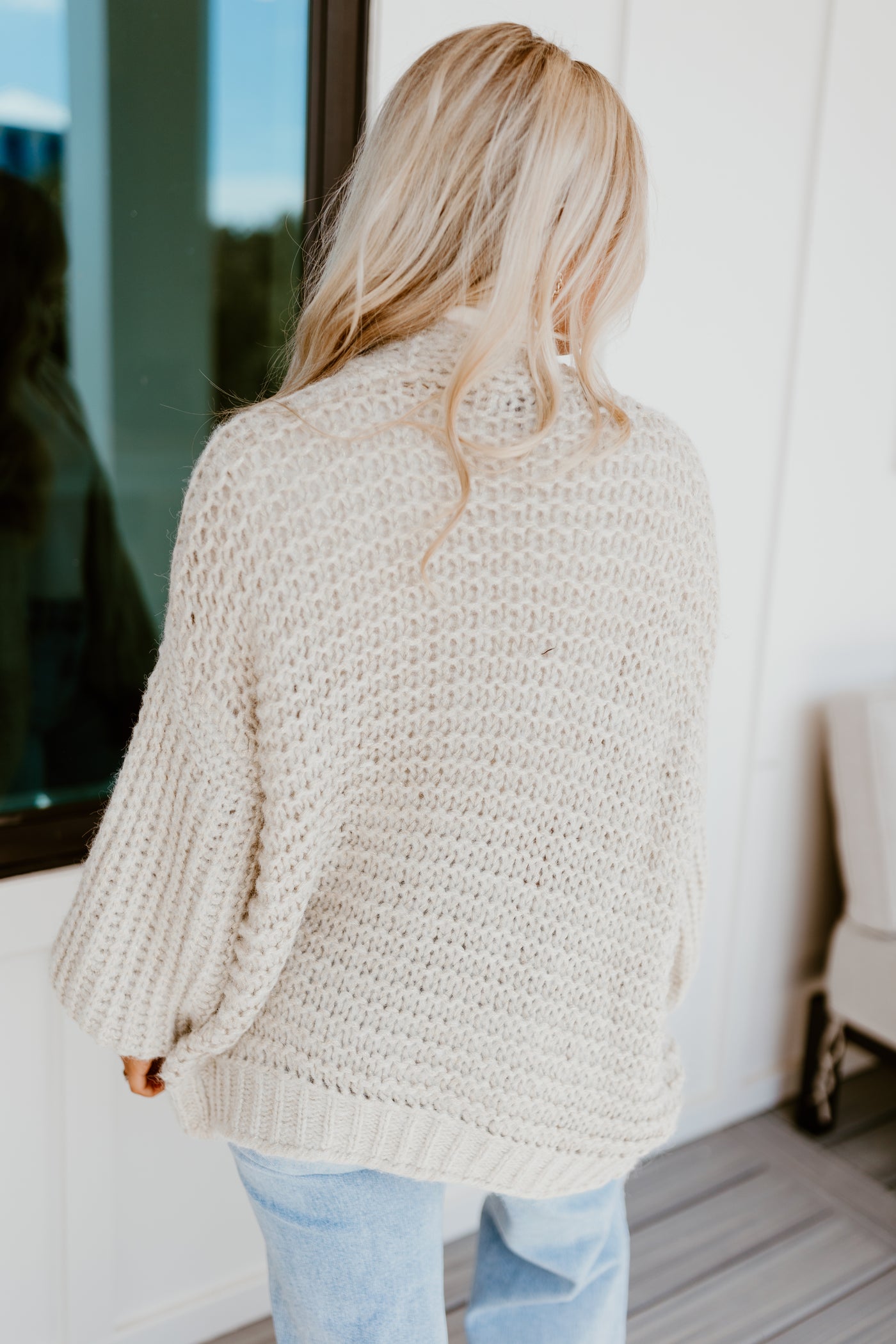 Gold Oversized Balloon Sleeve Open Knit Cardigan