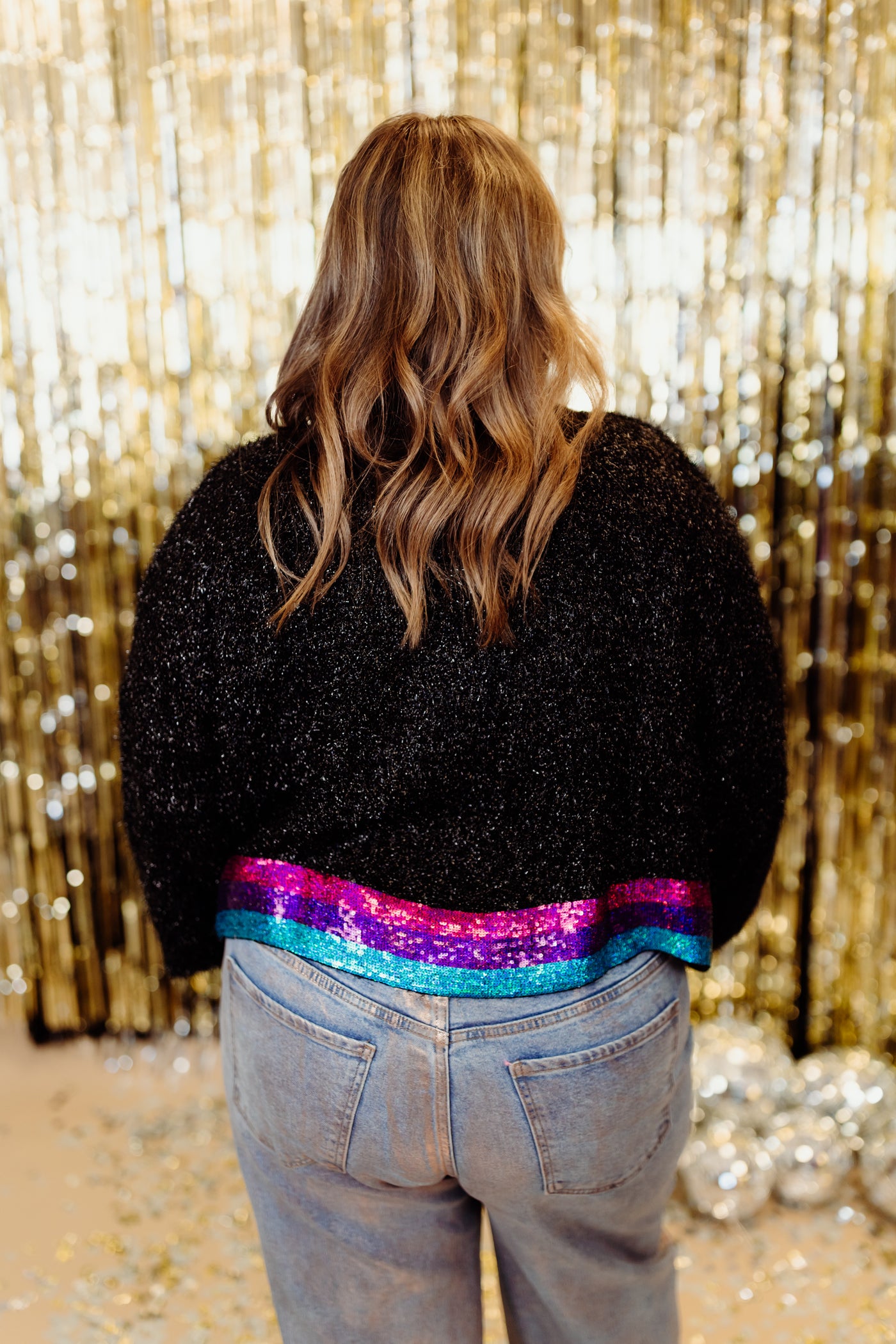 Black Metallic Multicolor Sequin Hem Sweater