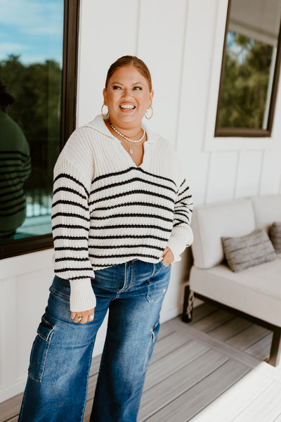 Navy and Cream Nautical Stripes Knit Sweater