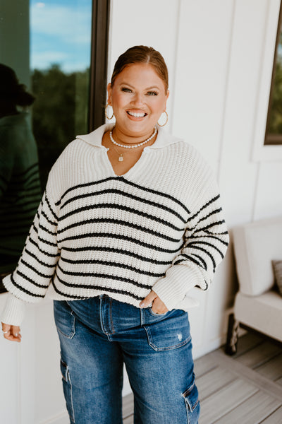 Navy and Cream Nautical Stripes Knit Sweater