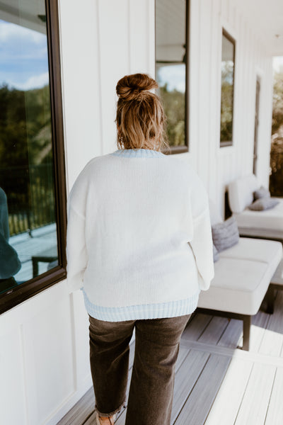 White Tennis Club Embroidered Round Neck Sweater