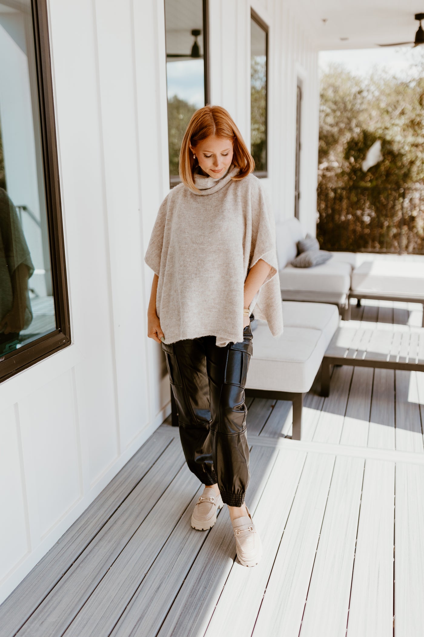 Molly Bracken Light Beige Mock Neck Sweater Top