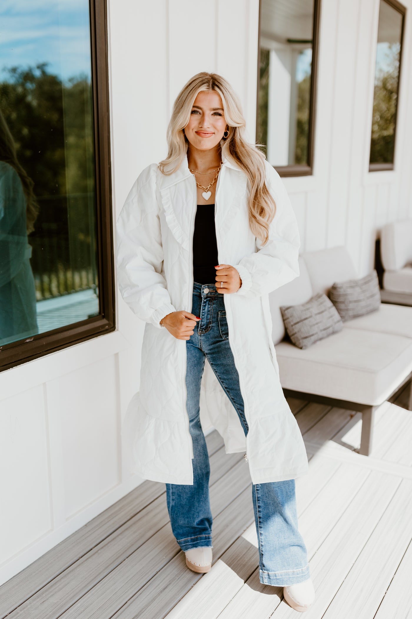 White Midi Quilted Puffer Jacket