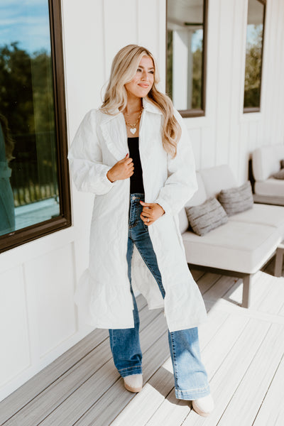 White Midi Quilted Puffer Jacket