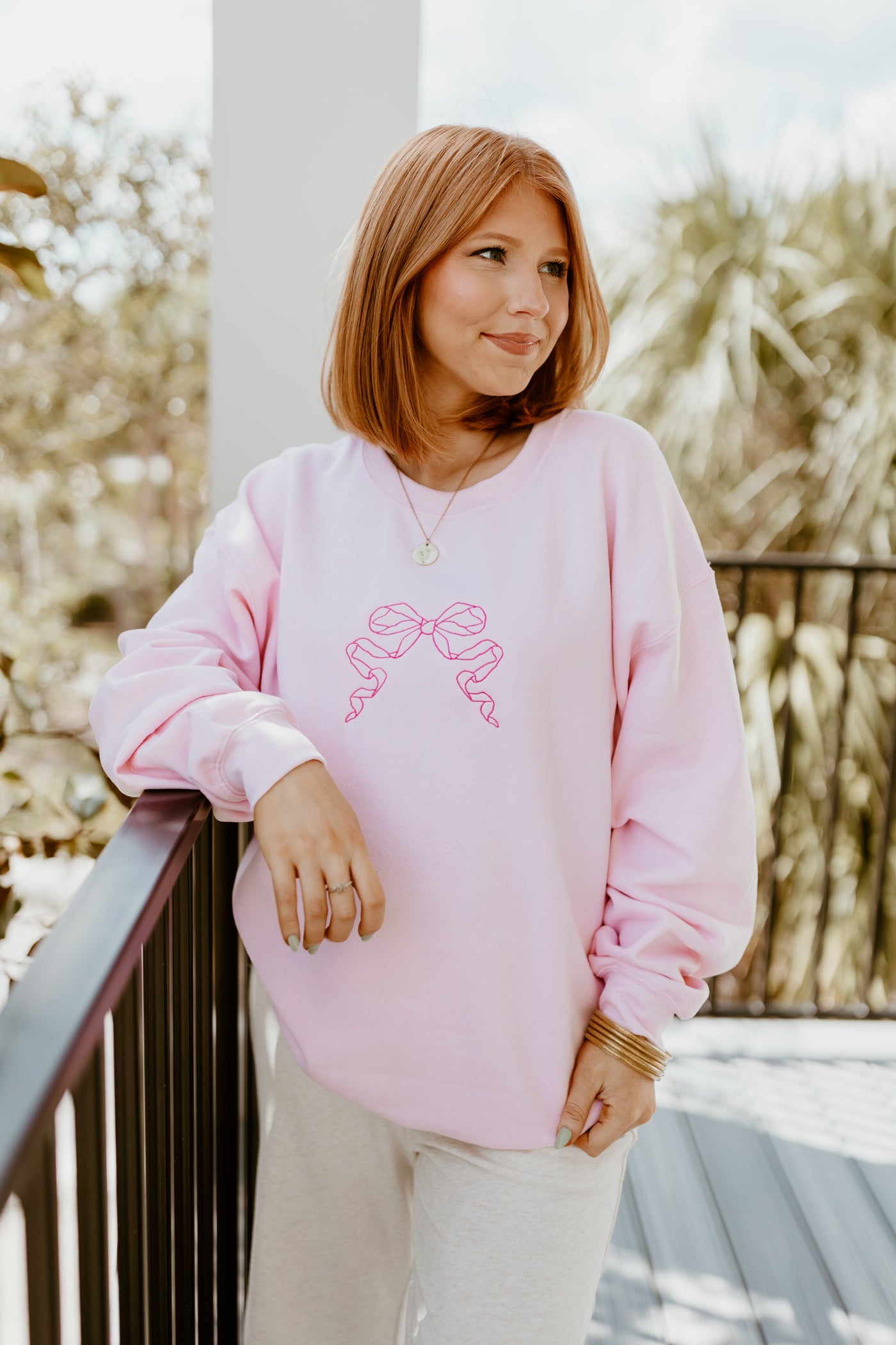 D.V.C. Pink Embroidered Bow Crew