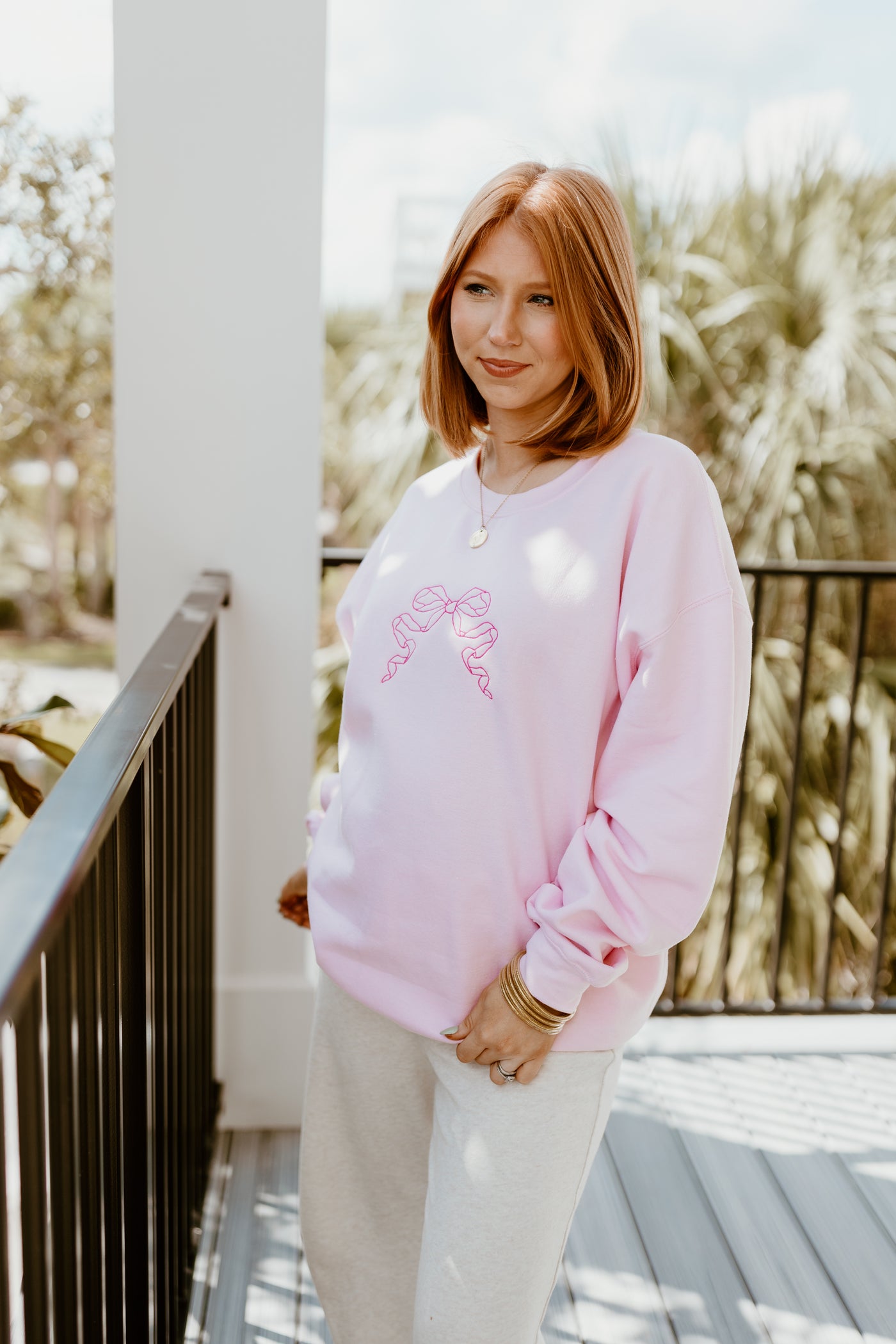 D.V.C. Pink Embroidered Bow Crew