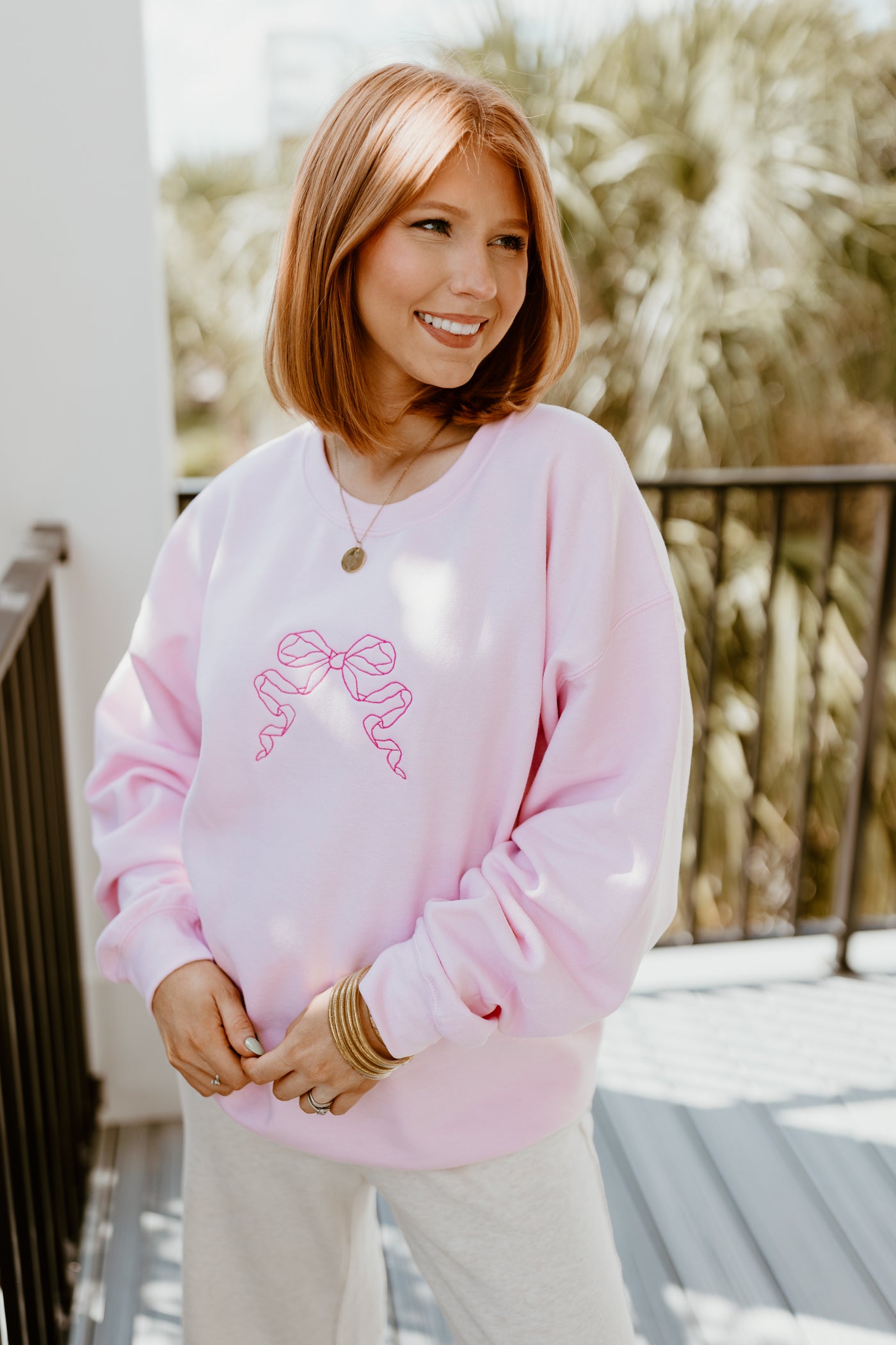 D.V.C. Pink Embroidered Bow Crew