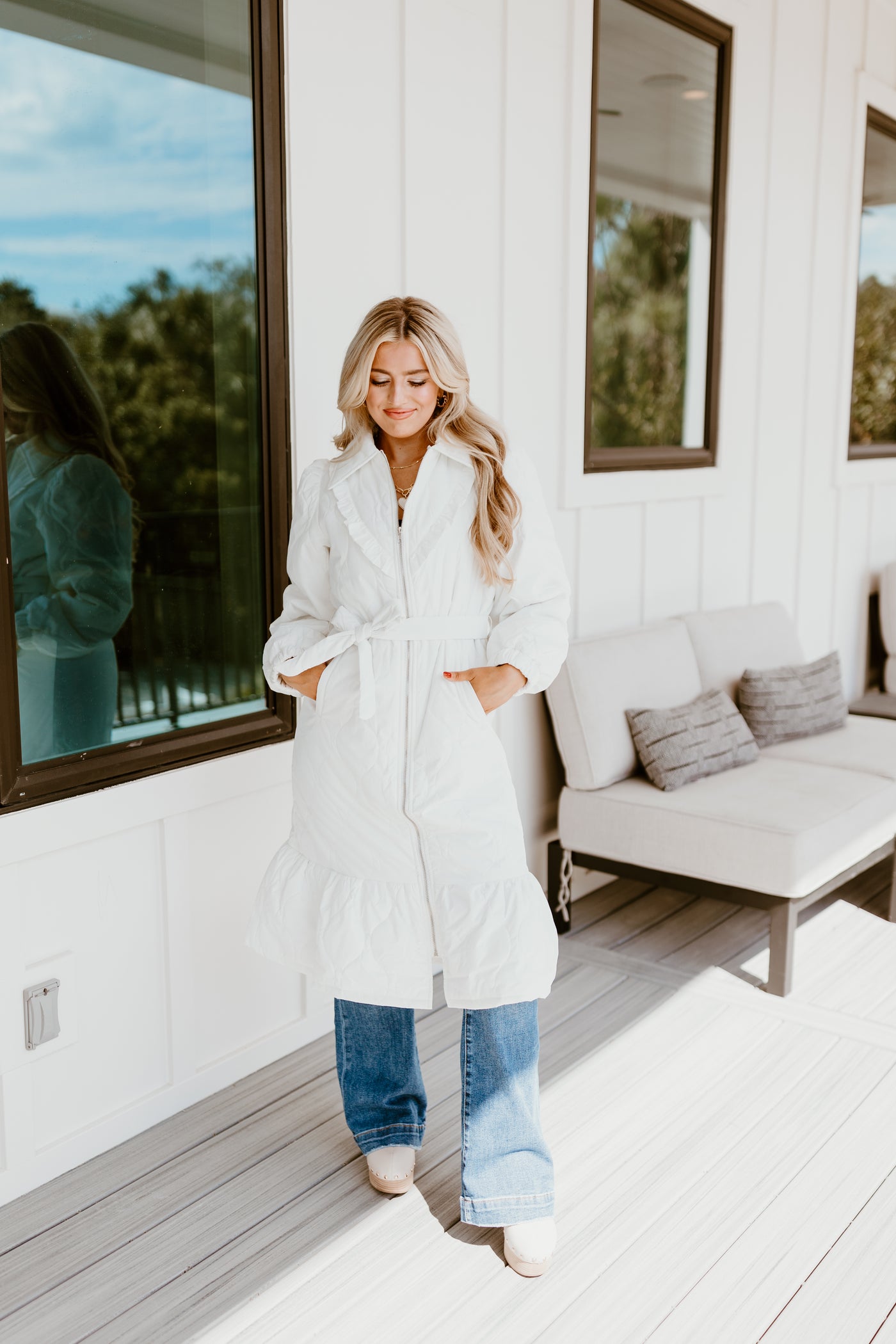 White Midi Quilted Puffer Jacket