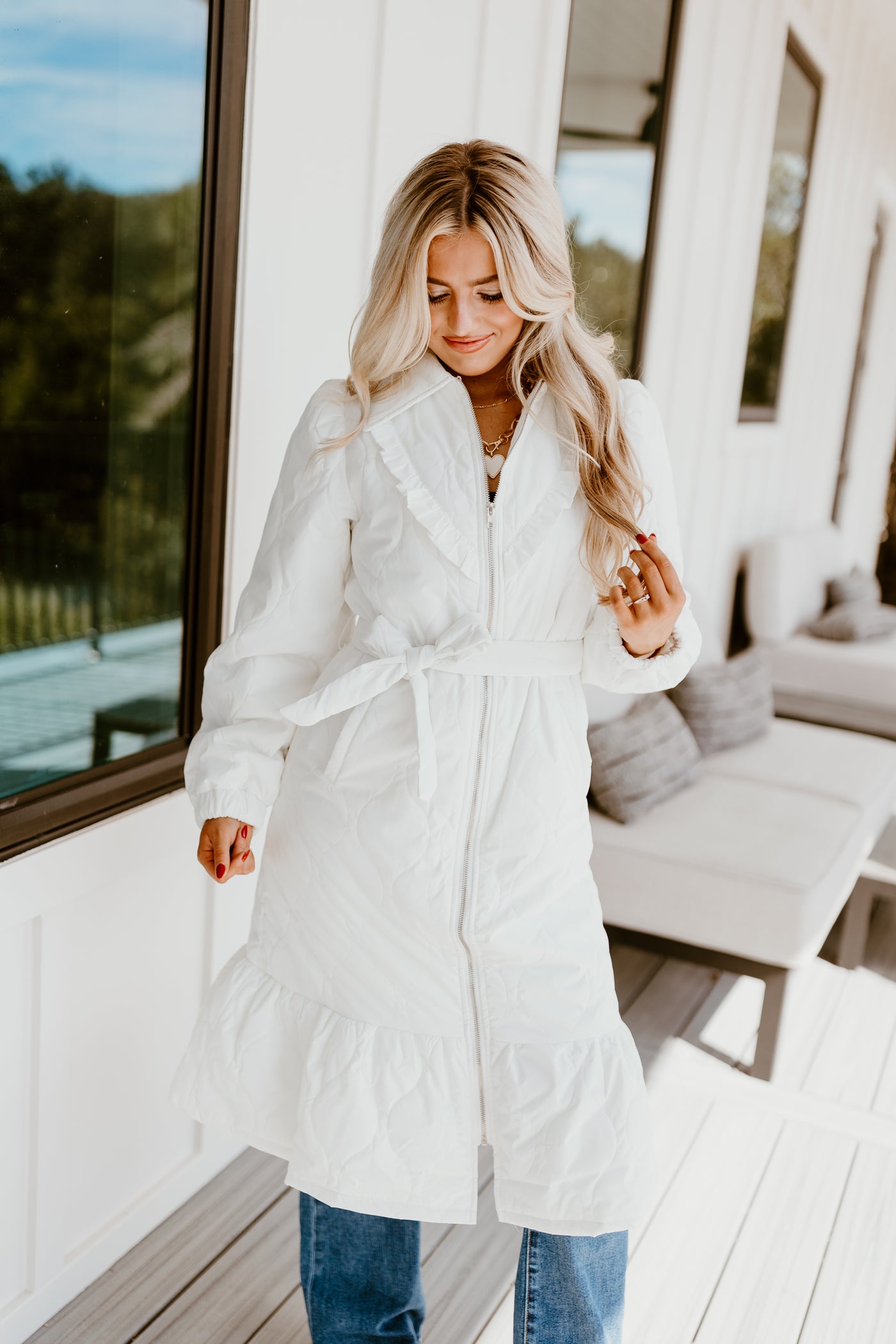 White Midi Quilted Puffer Jacket