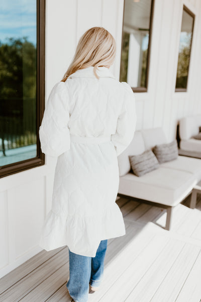 White Midi Quilted Puffer Jacket