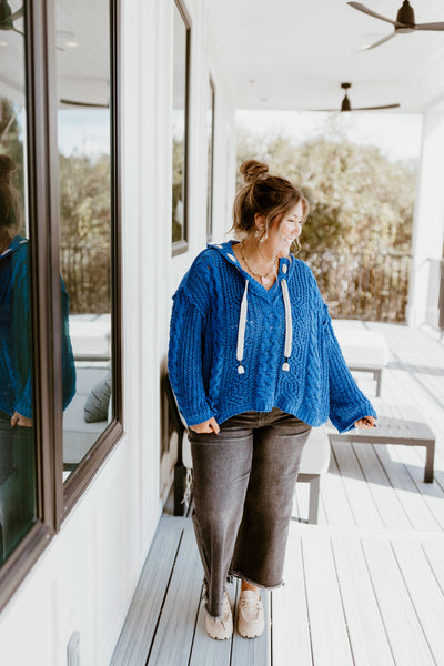 Ultramarine Chenille Cable Knit Hoodie