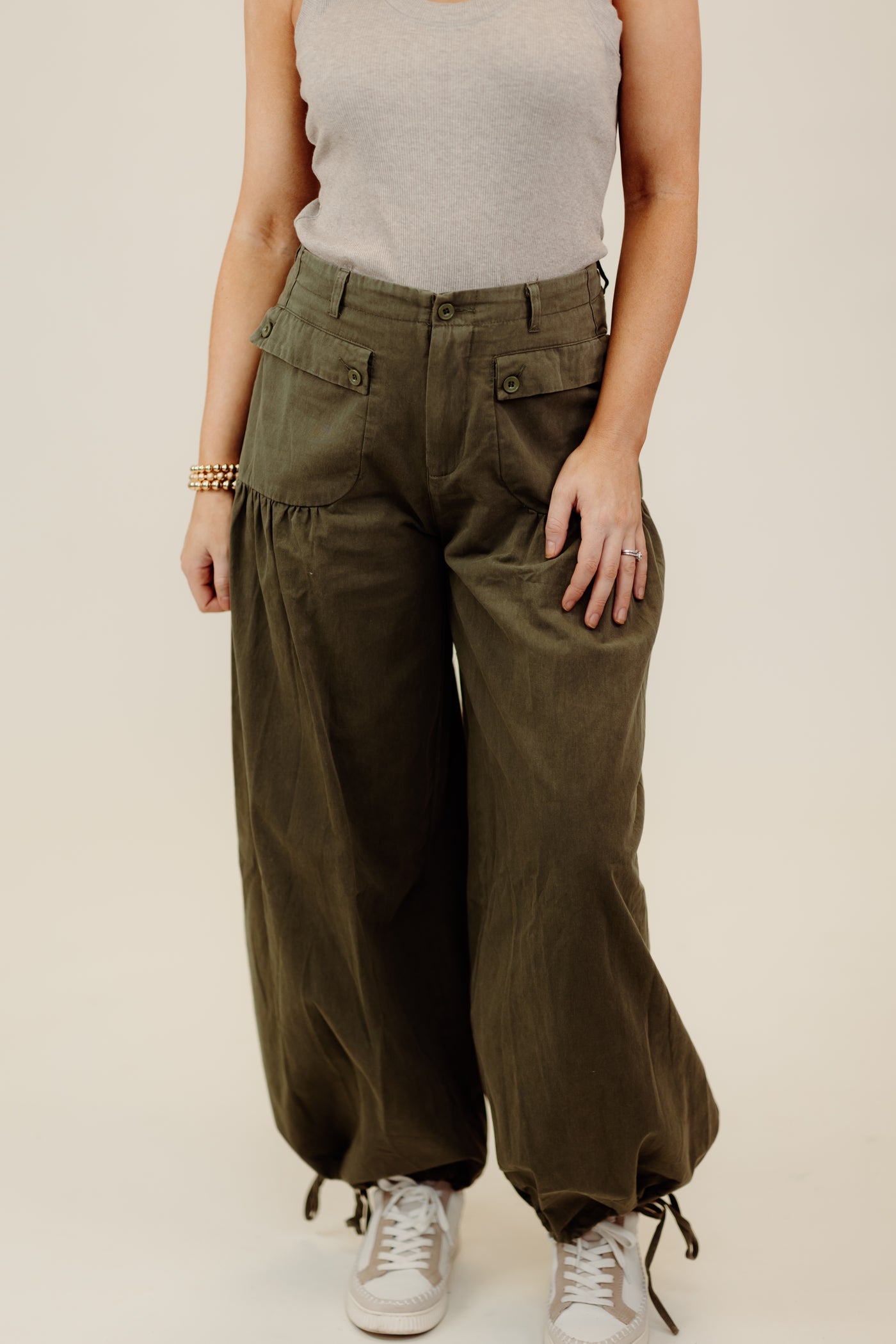 Olive Mid Rise Tie Detail Joggers