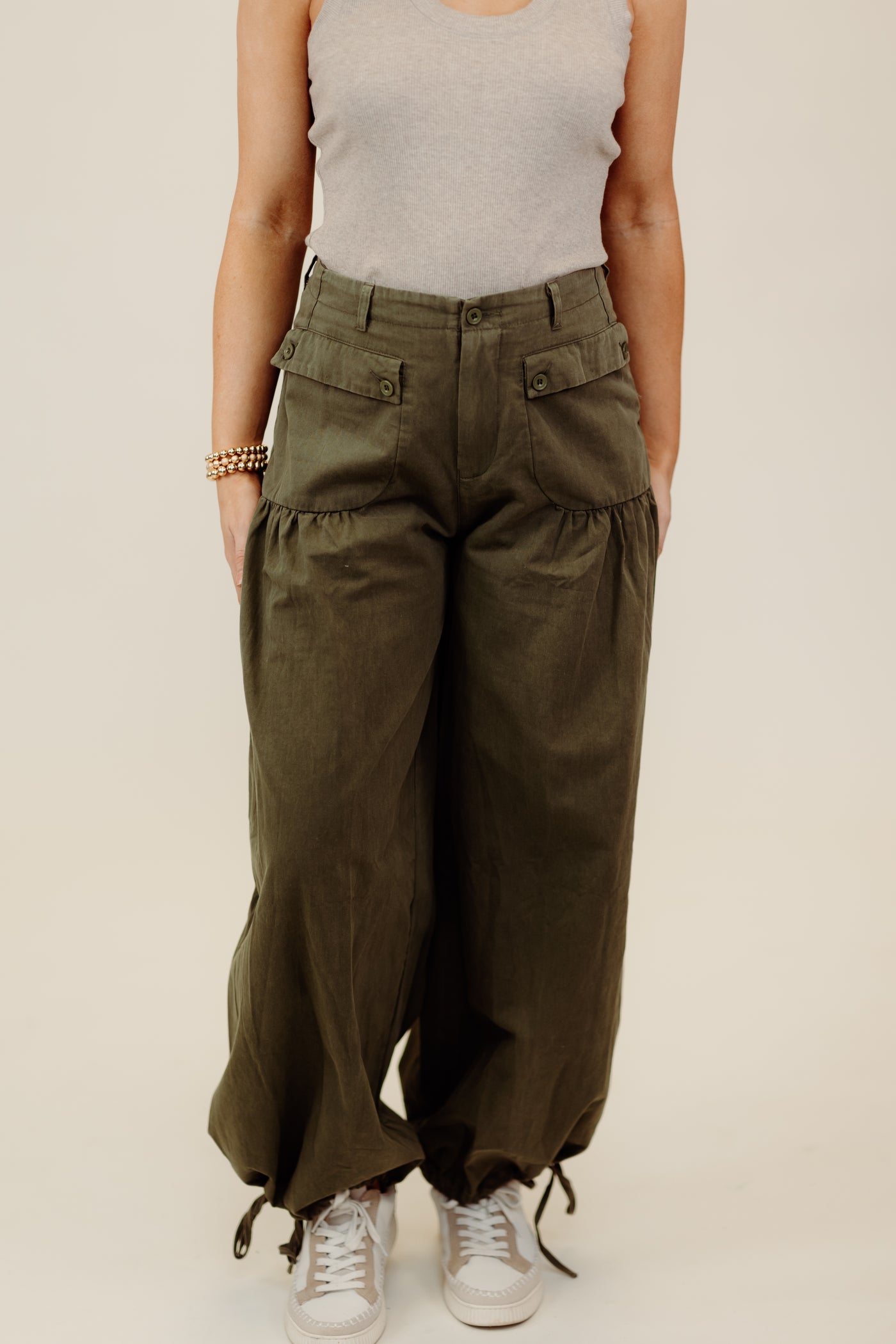 Olive Mid Rise Tie Detail Joggers