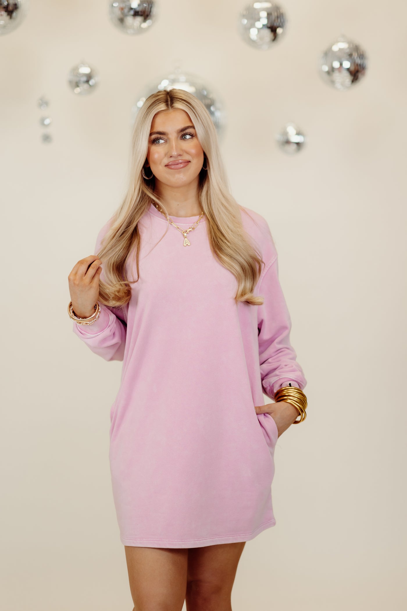 Rose Pink Oversized Sweatshirt Mini Dress