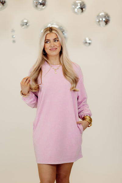 Rose Pink Oversized Sweatshirt Mini Dress