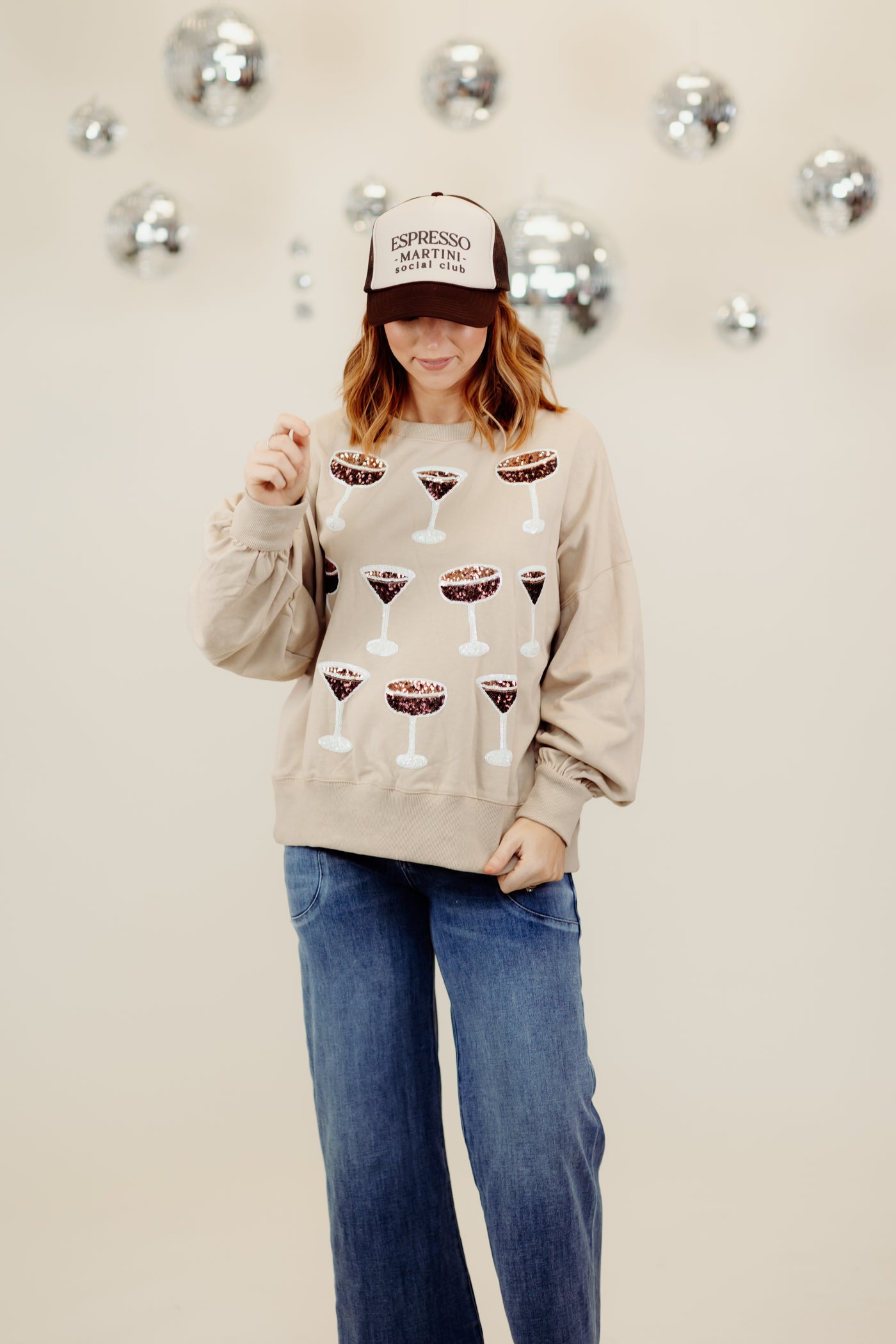 Beige Espresso Martini Embroidered Oversized Sweatshirt