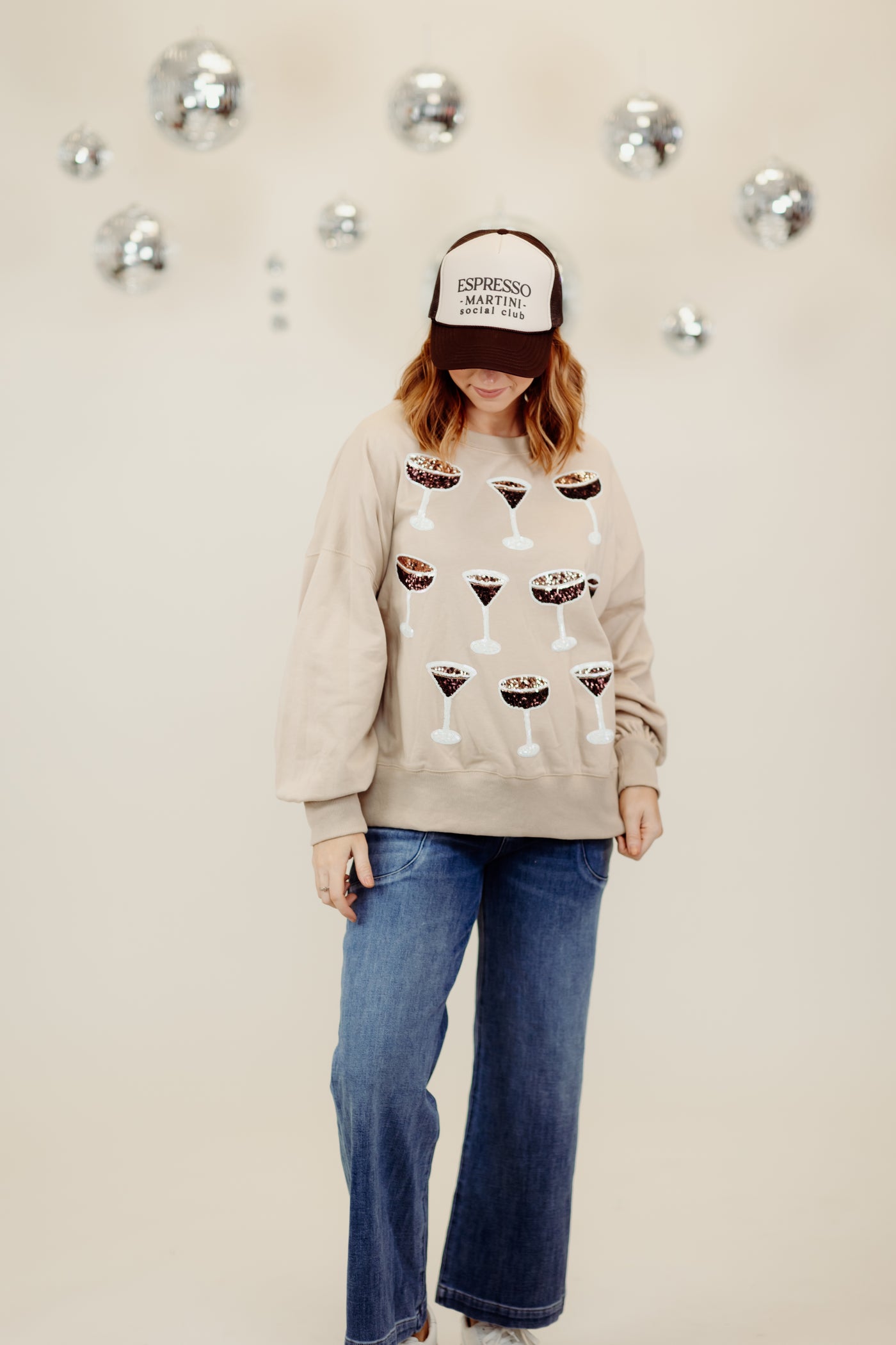 Beige Espresso Martini Embroidered Oversized Sweatshirt