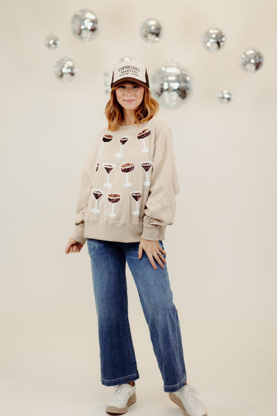 Beige Espresso Martini Embroidered Oversized Sweatshirt