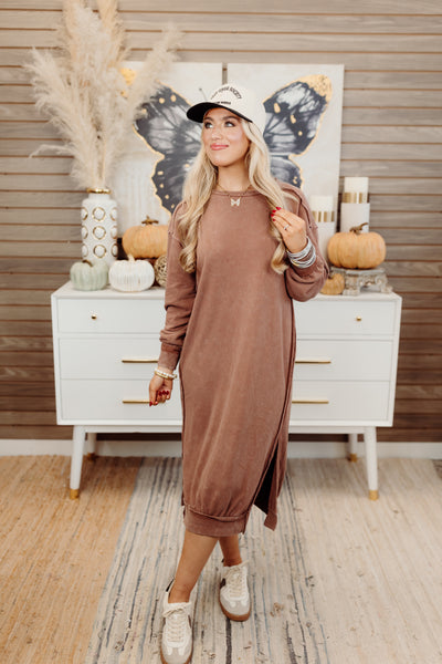 Chestnut Oversized Cozy Sweatshirt Midi Dress