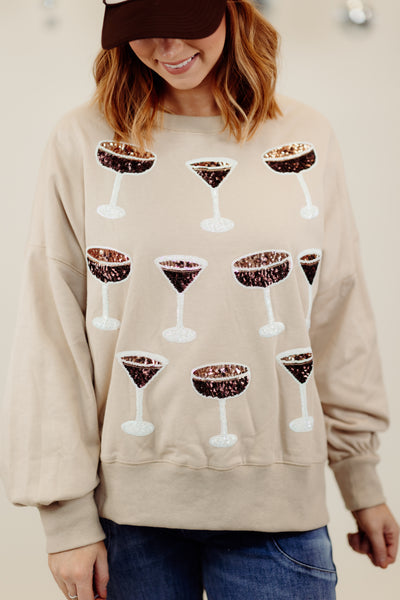 Beige Espresso Martini Embroidered Oversized Sweatshirt