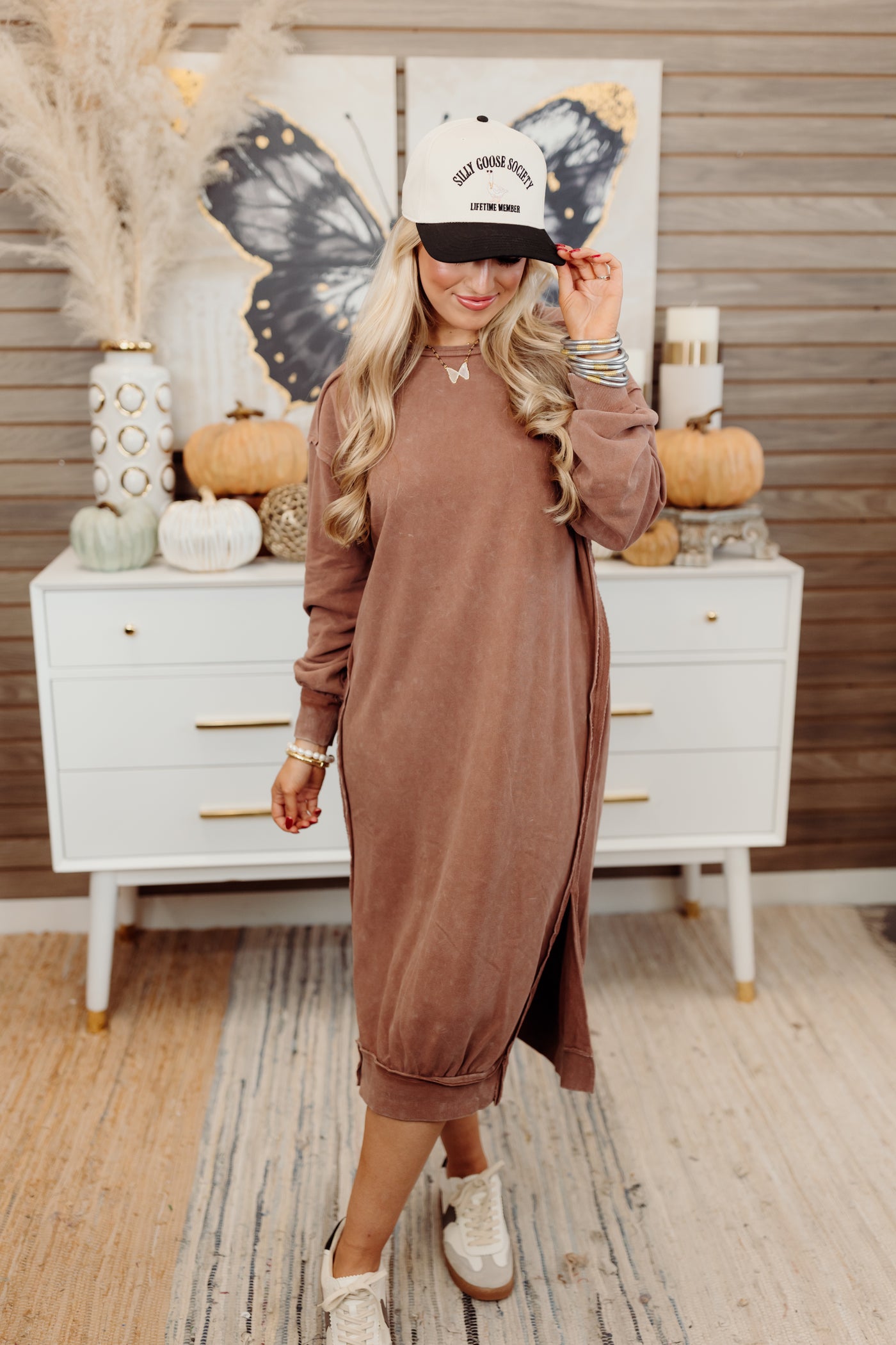 Chestnut Oversized Cozy Sweatshirt Midi Dress