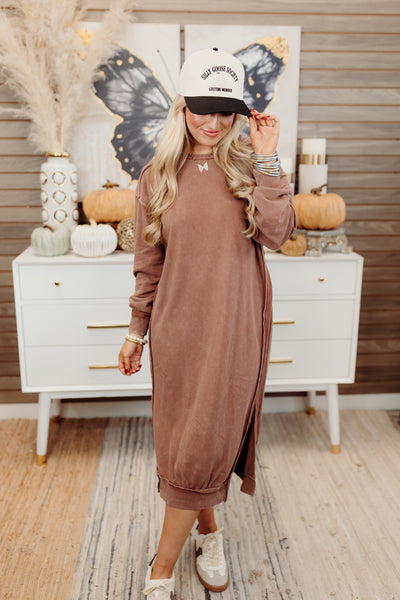 Chestnut Oversized Cozy Sweatshirt Midi Dress