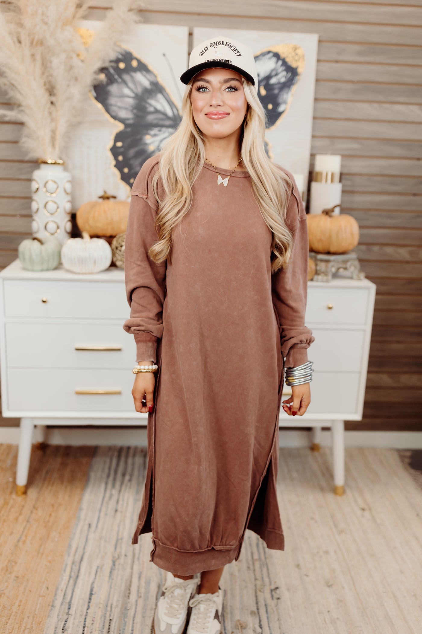 Chestnut Oversized Cozy Sweatshirt Midi Dress