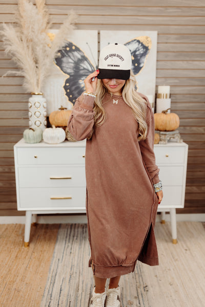 Chestnut Oversized Cozy Sweatshirt Midi Dress