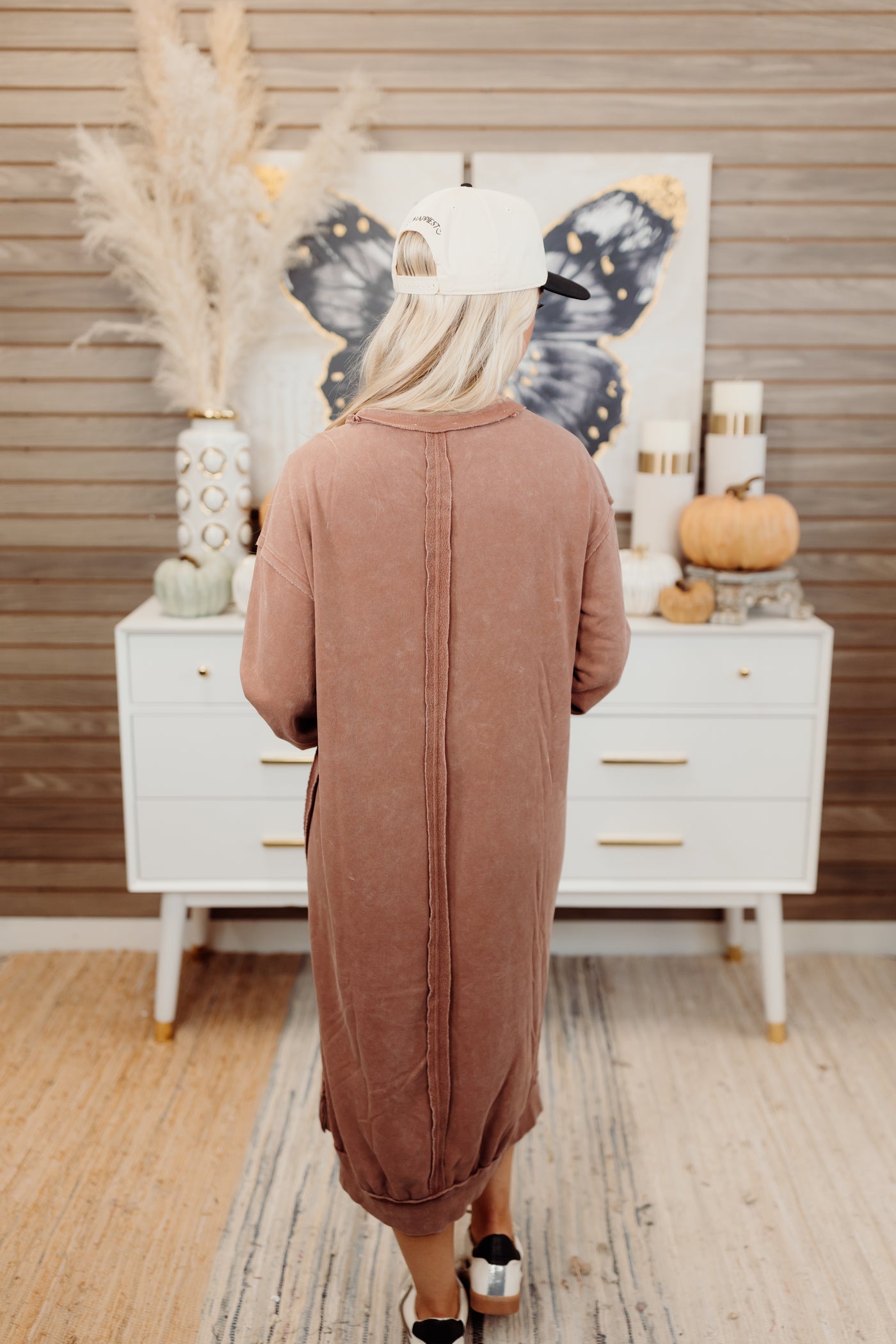 Chestnut Oversized Cozy Sweatshirt Midi Dress