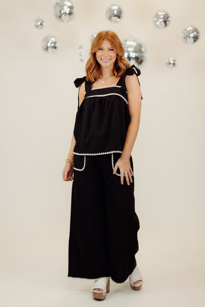 Black Square Neck Top and Wide Leg Pant Set