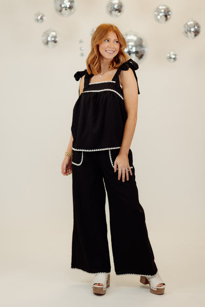 Black Square Neck Top and Wide Leg Pant Set