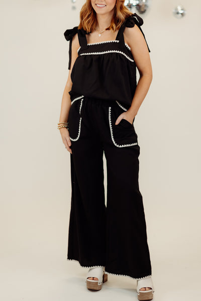 Black Square Neck Top and Wide Leg Pant Set