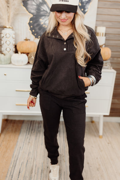 Black Brushed Pullover and Jogger Set