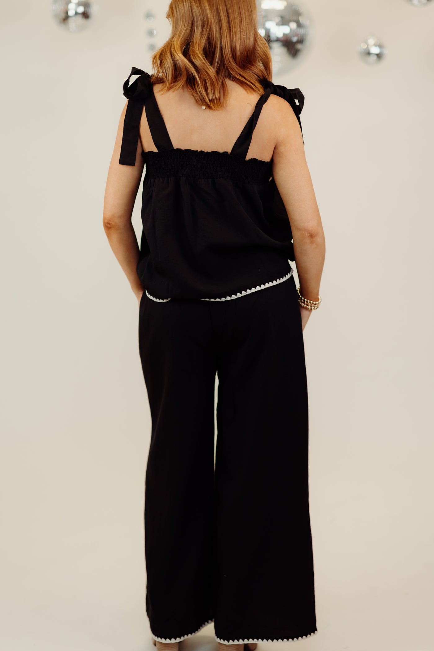 Black Square Neck Top and Wide Leg Pant Set