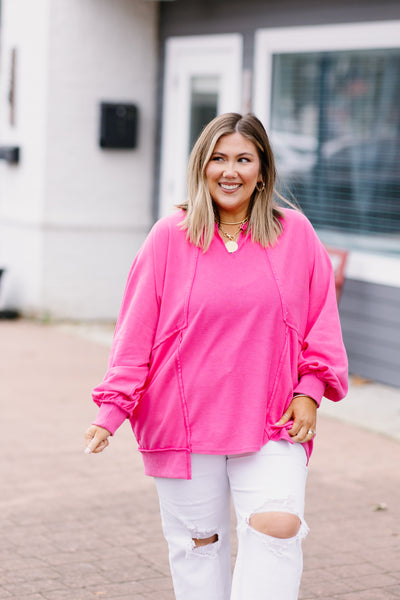 Pink Oversized Raw Edge Sweatshirt