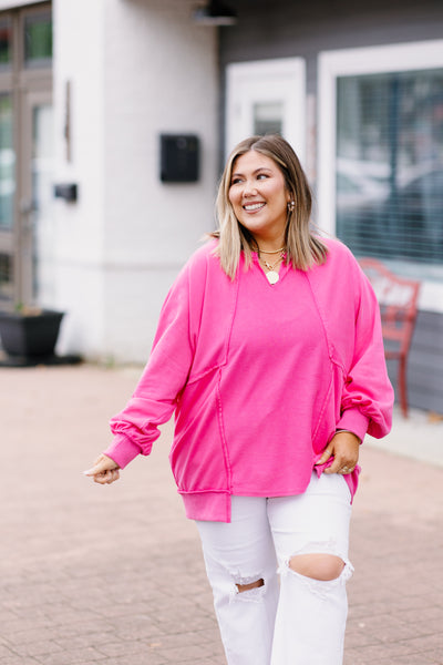 Pink Oversized Raw Edge Sweatshirt