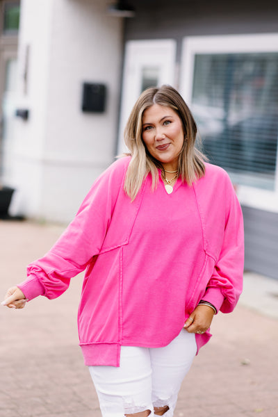 Pink Oversized Raw Edge Sweatshirt