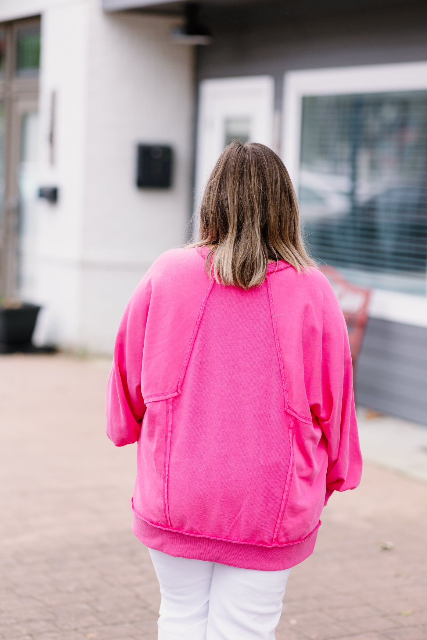 Pink Oversized Raw Edge Sweatshirt