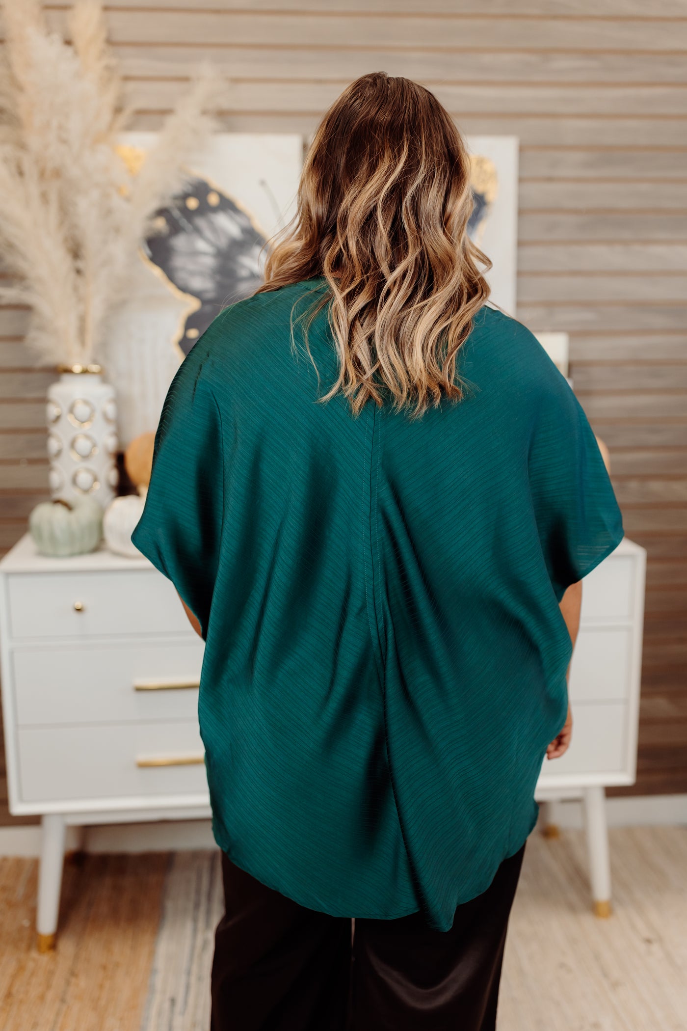 Hunter Green Notch Neck Textured Oversized Blouse